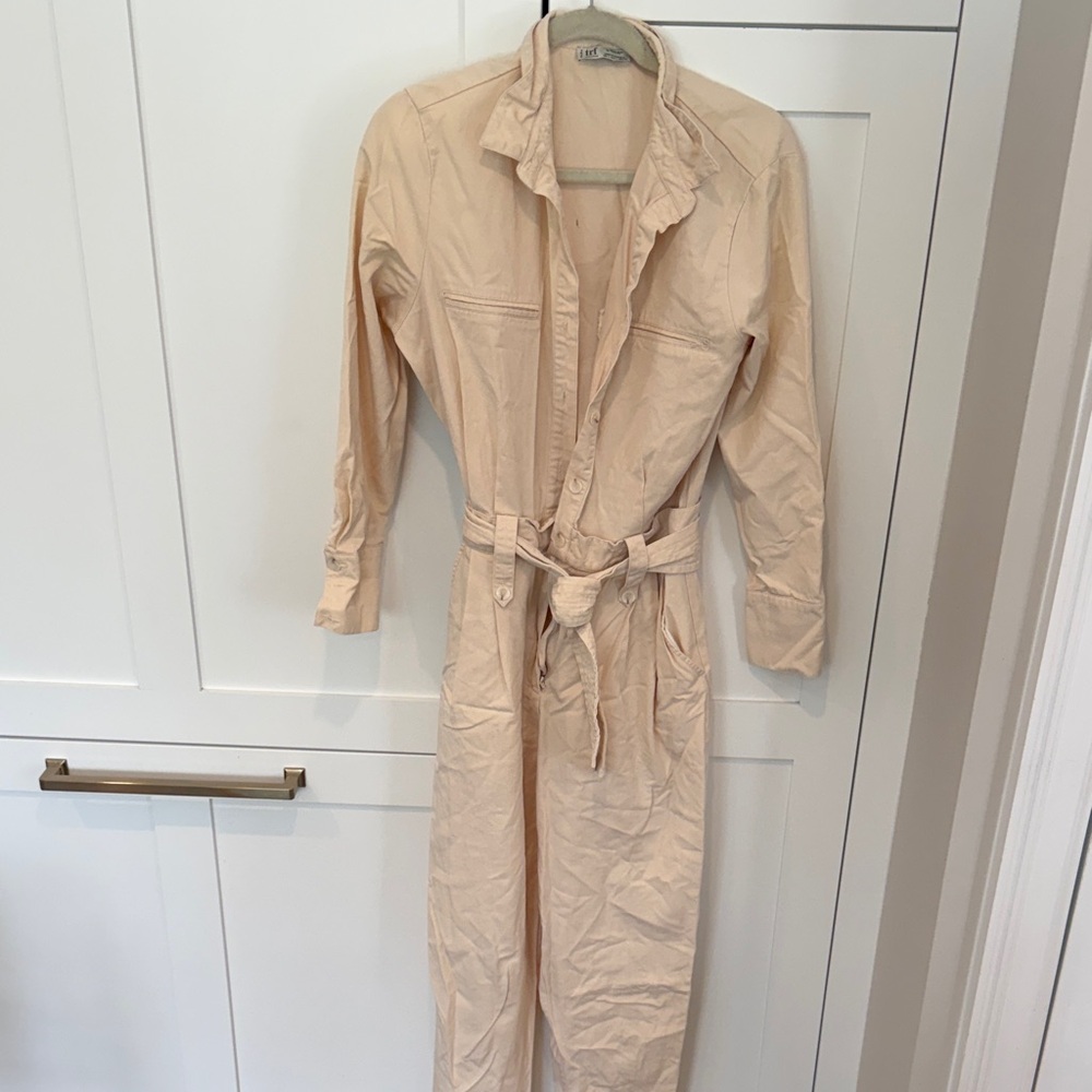 Zara trf Light Beige Utility Jumpsuit with Tie Waist